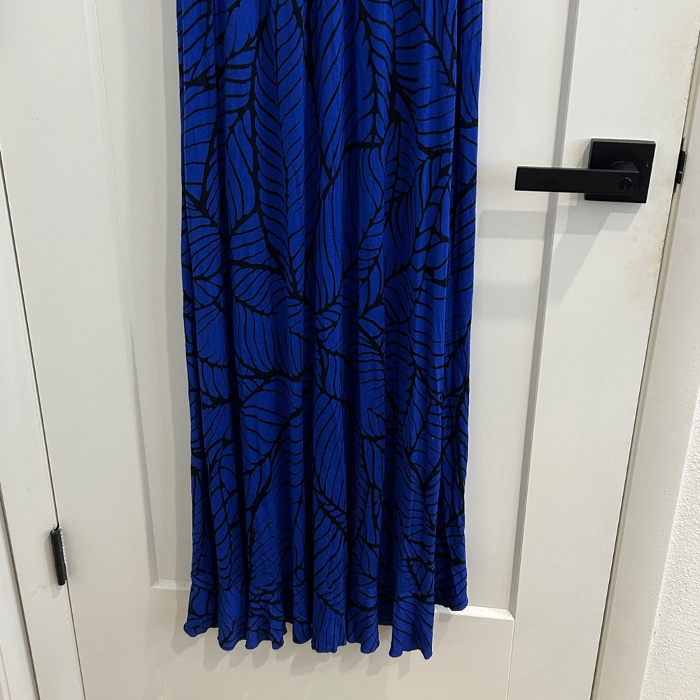 Apt. 9 Cobalt Blue Maxi Dress with Black Palm Leaf Design |Size PSmall - Picture 6 of 12